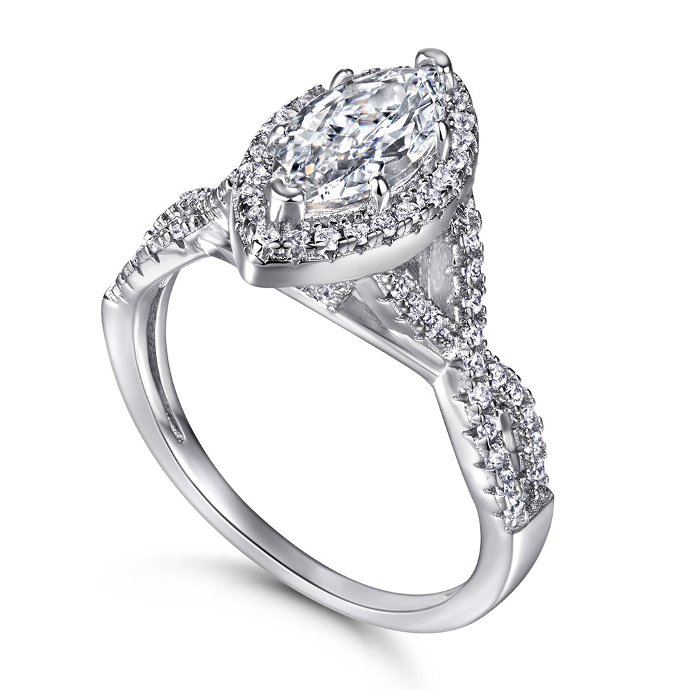 925 Sterling Silver Marquise Cz Halo with Infinity Band Ladies Ring