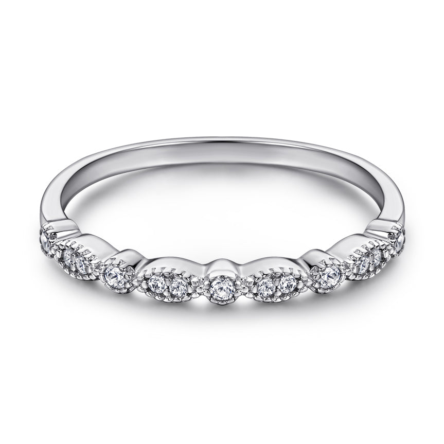 925 Sterling Silver Cz Vintage Style Milgrain Setting Ladies Half Eternity Ring