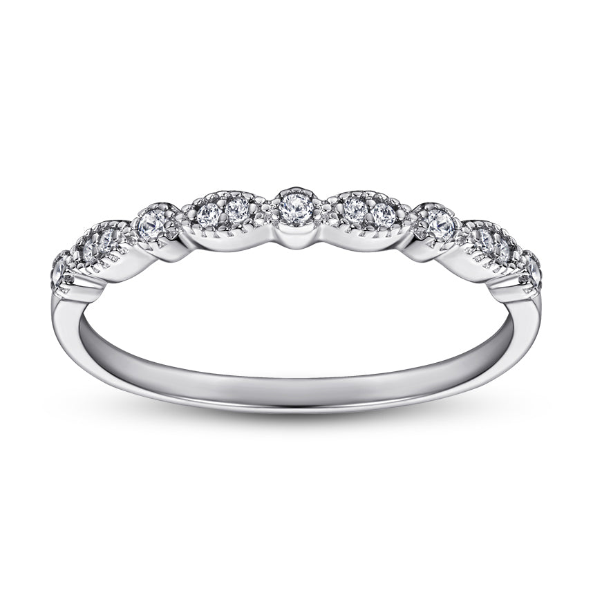 925 Sterling Silver Cz Vintage Style Milgrain Setting Ladies Half Eternity Ring