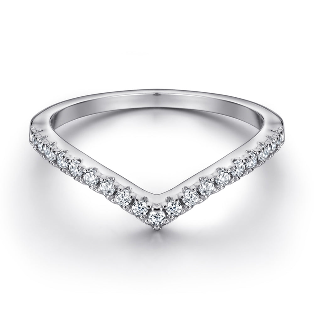 925 Sterling Silver Cz Wishbone Half Eternity Ladies Ring