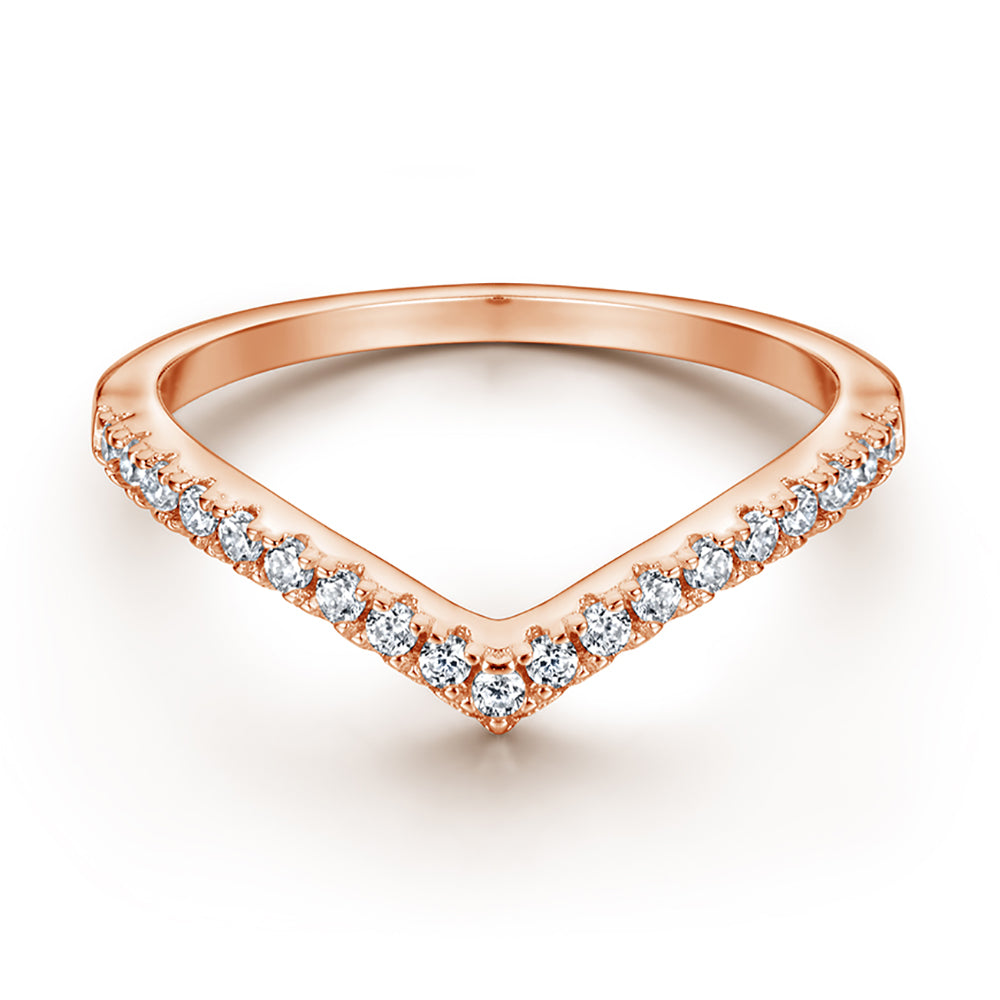 925 Sterling Silver Cz Wishbone Half Eternity Ladies Ring