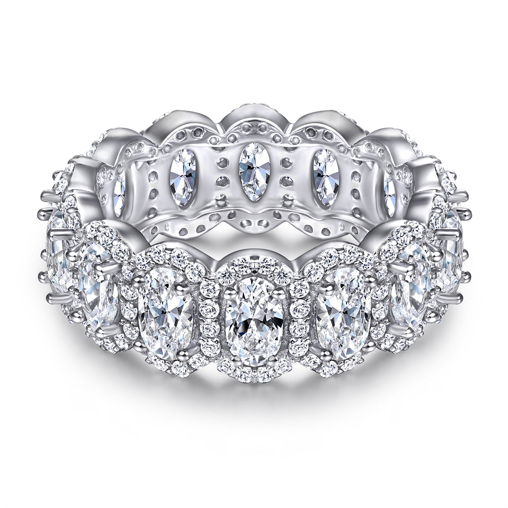 925 Sterling Silver Oval Halo Cz Ladies Full Eternity Ring