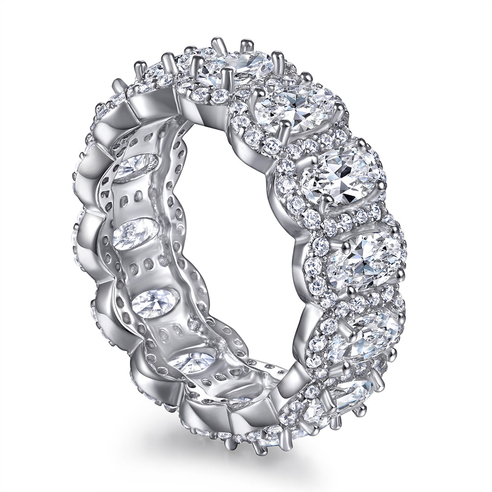 925 Sterling Silver Oval Halo Cz Ladies Full Eternity Ring