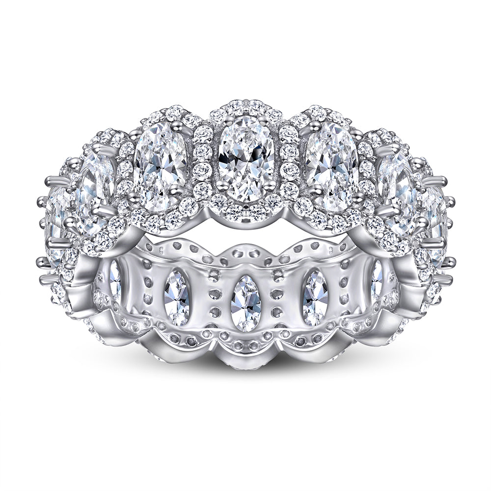 925 Sterling Silver Oval Halo Cz Ladies Full Eternity Ring