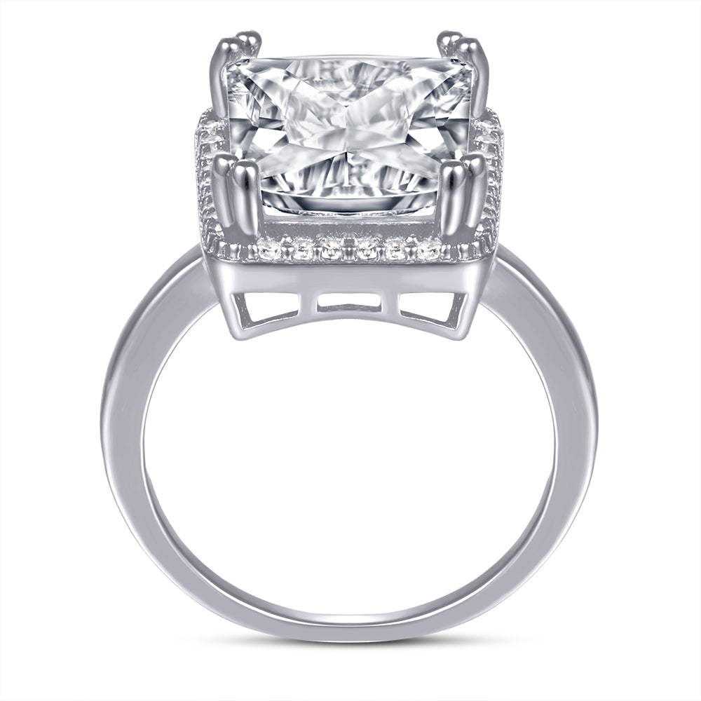 925 Sterling Silver Large 7ct Emerald Cut Halo Ladies Ring