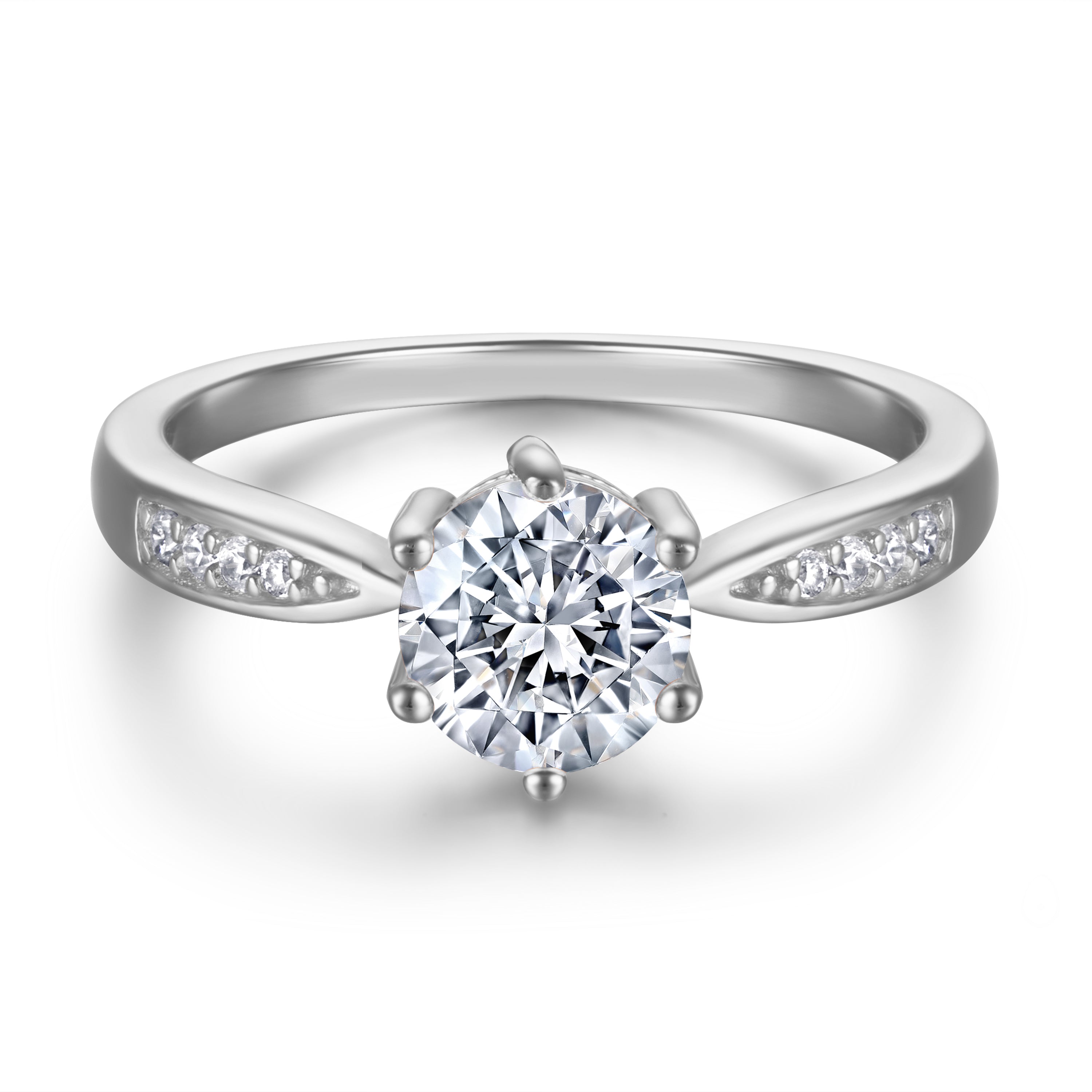 925 Sterling Silver 6 Claw 6.5mm Round Cut Cz Ladies Solitaire Ring