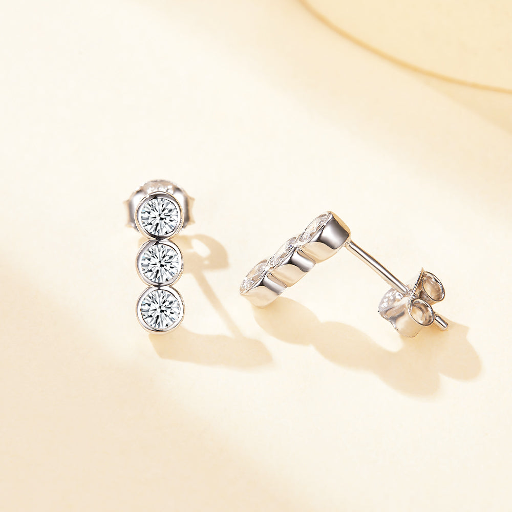 925 Sterling Silver Rubover Set Cz Trilogy Ladies Drop Earrings