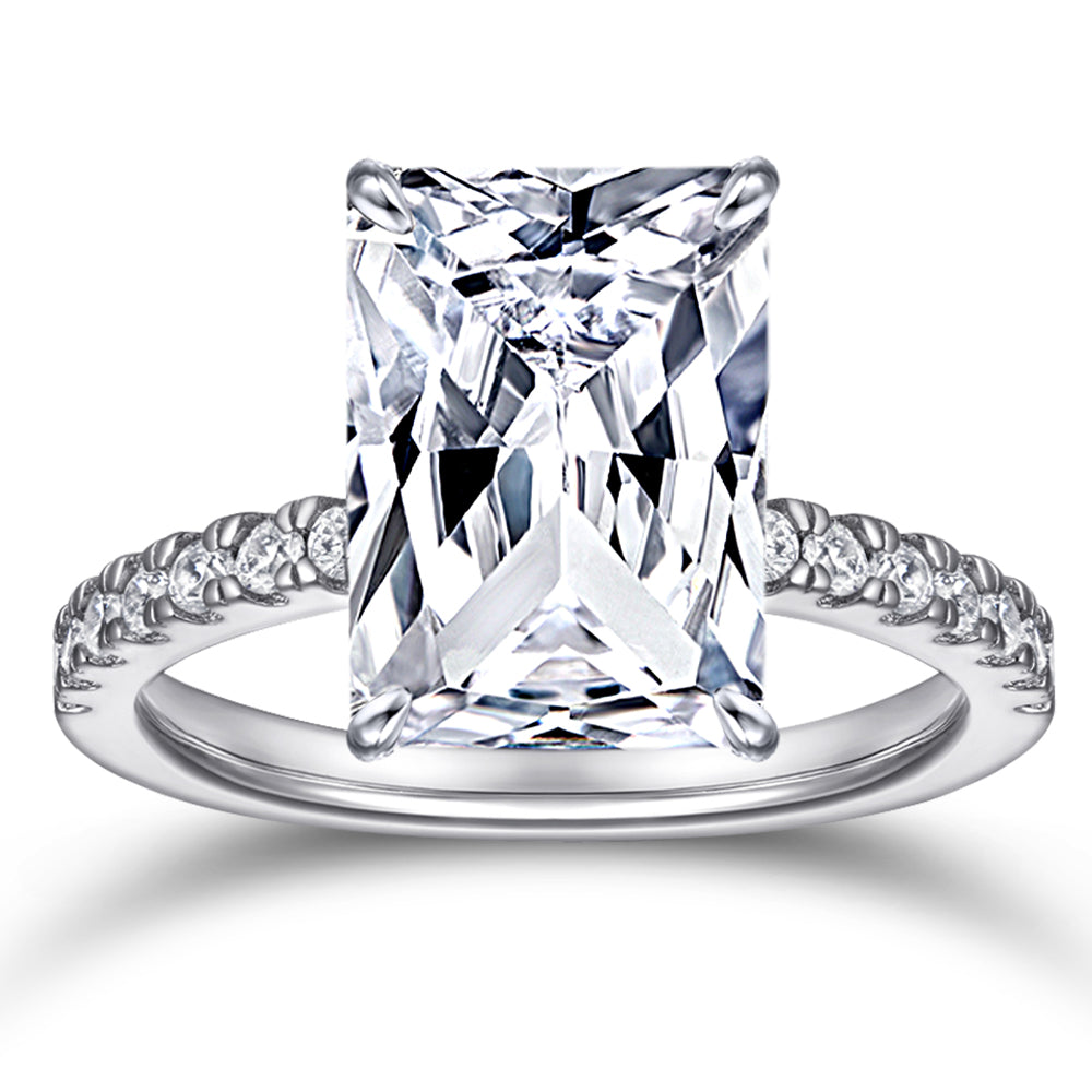 925 Sterling Silver 5ct Emerald Cut Cz Ladies Ring