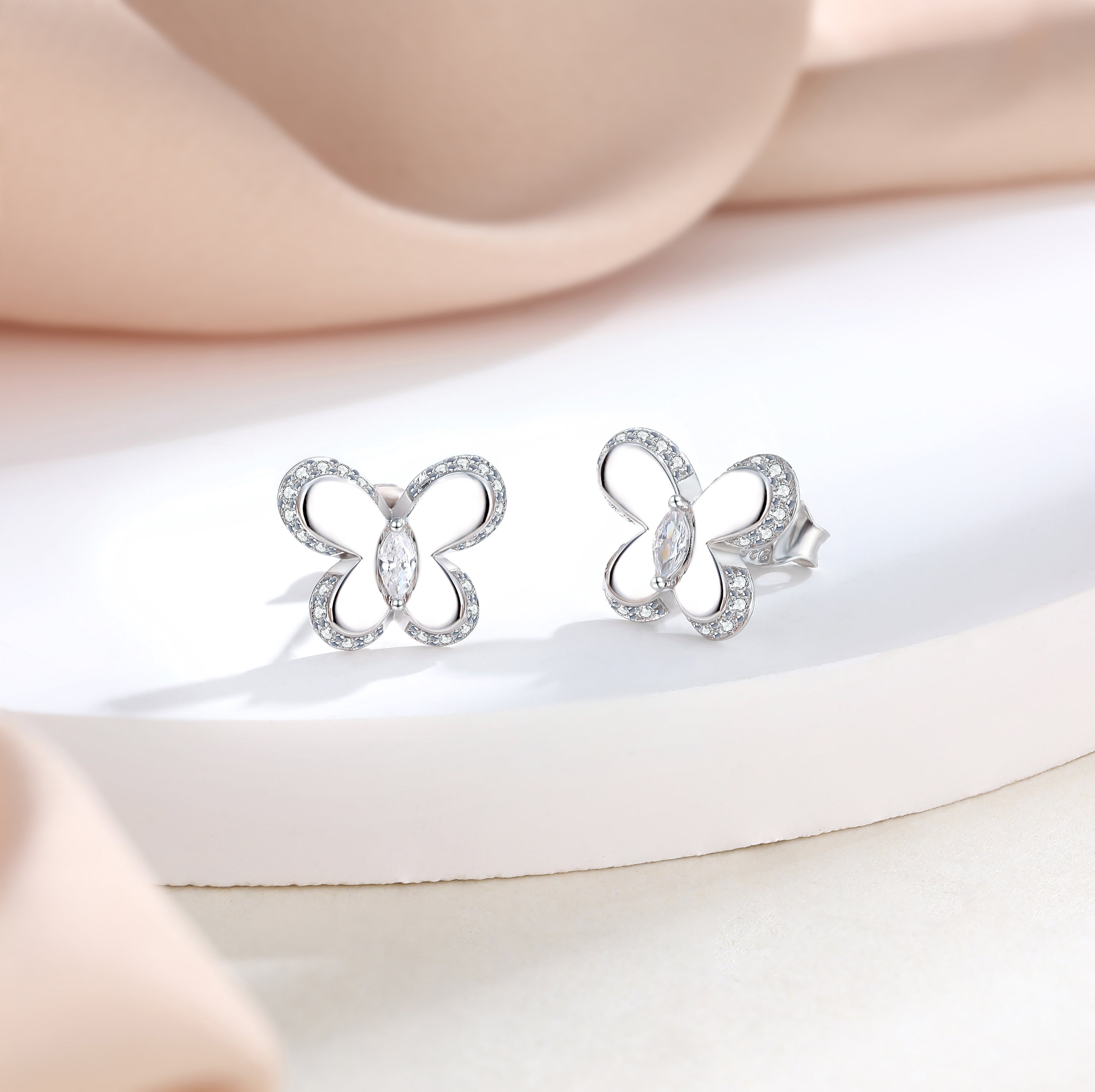 925 Sterling Silver Cz Butterfly Stud Earrings