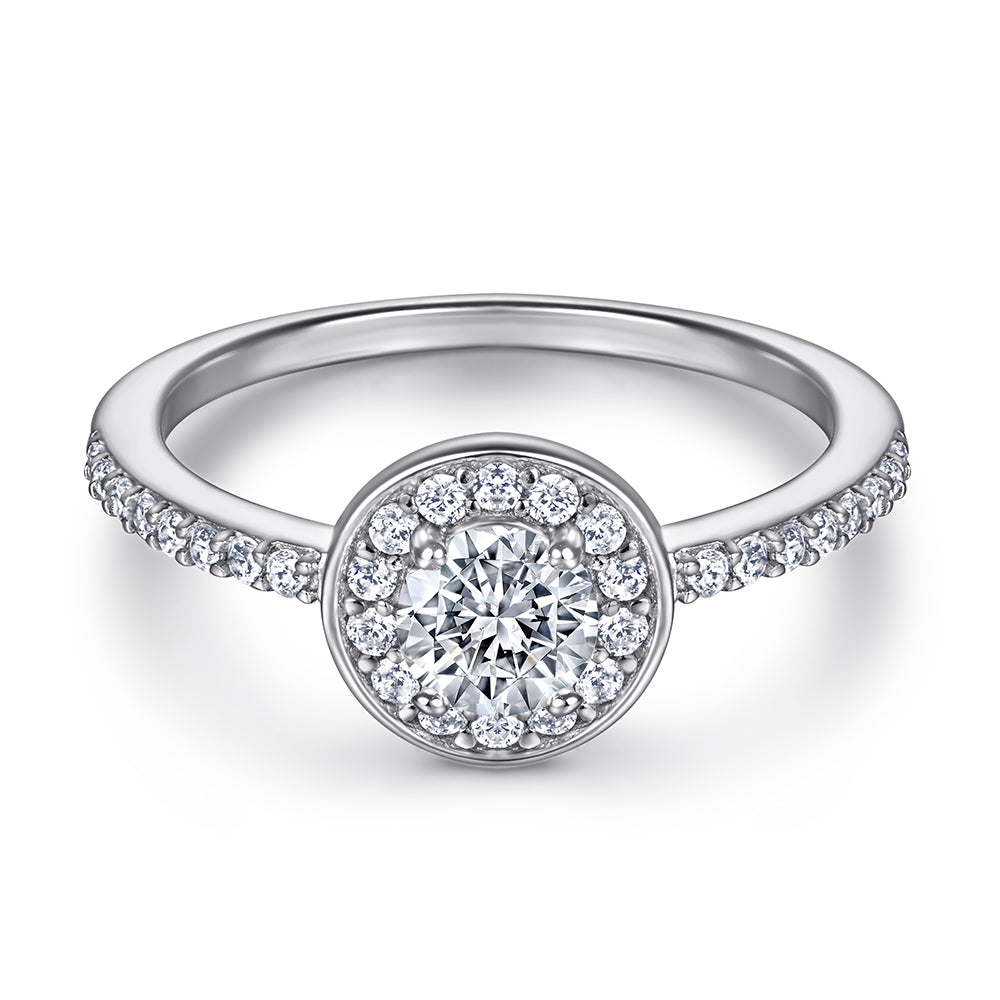 925 Sterling Silver Round Cluster Cz Ladies Ring with Cz Band