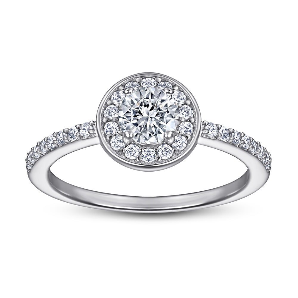 925 Sterling Silver Round Cluster Cz Ladies Ring with Cz Band