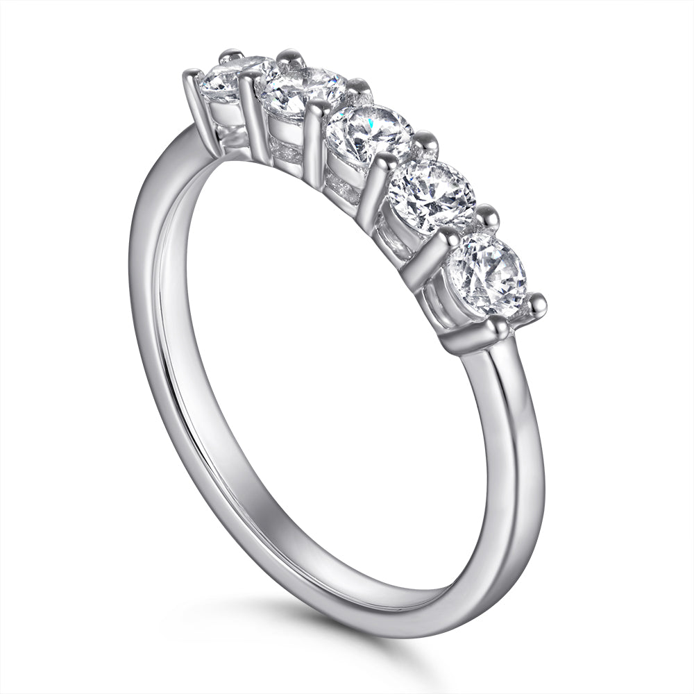 925 Sterling Silver 5 Stone Cz Ladies Eternity Ring