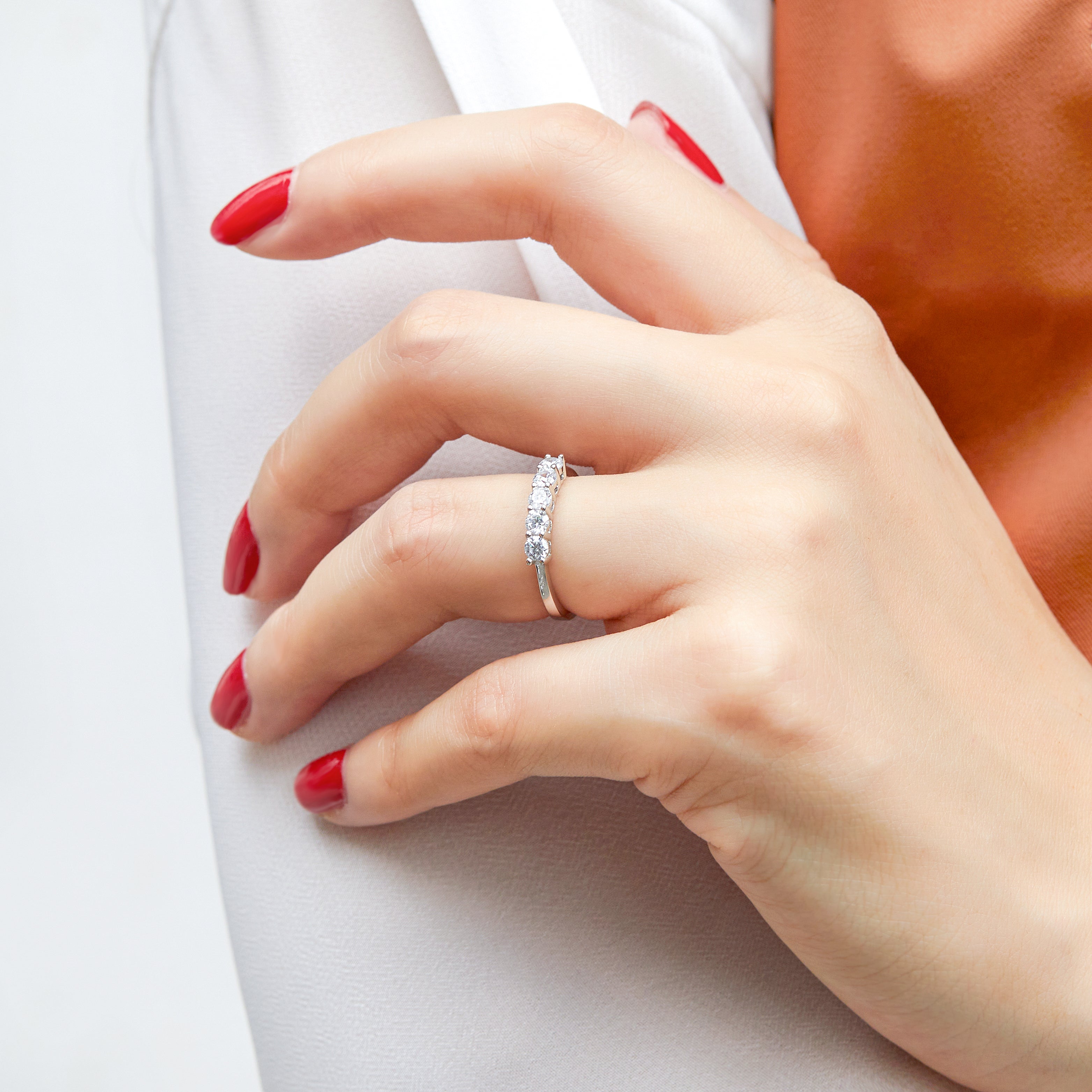 925 Sterling Silver 5 Stone Cz Ladies Eternity Ring