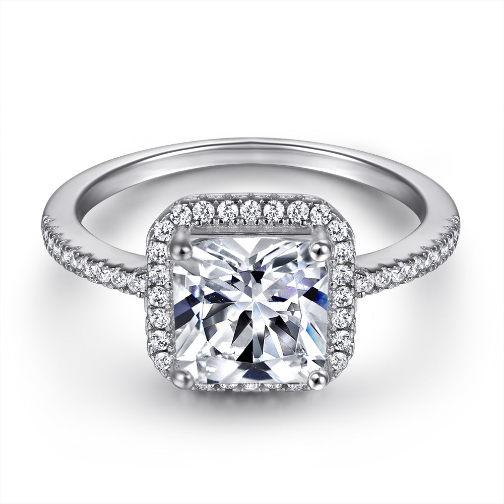 925 Sterling Silver Cushion Set Cz Halo Ladies Ring