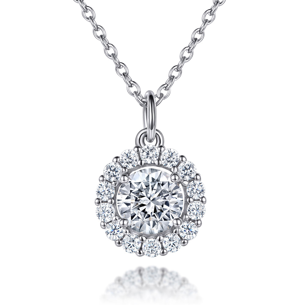 925 Sterling Silver Round Cz Halo Ladies Pendant with Chain