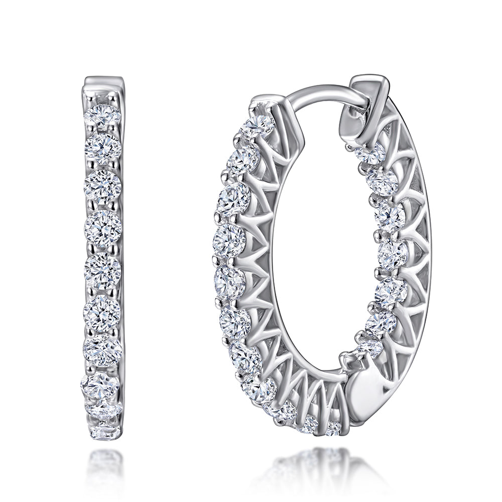 925 Sterling Silver Round Cz Fancy Claw Set Ladies Hoop Earrings