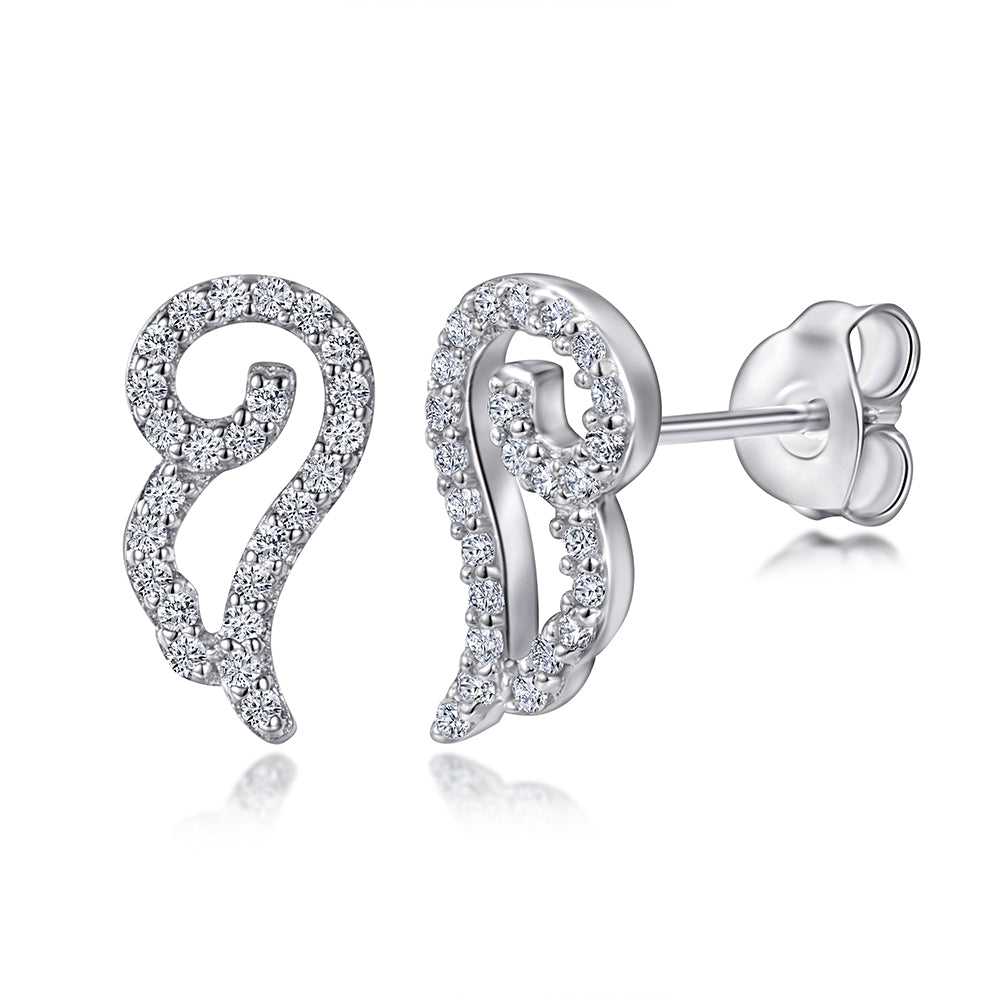 925 Sterling Silver Cz Angel Wings Ladies Stud Earrings