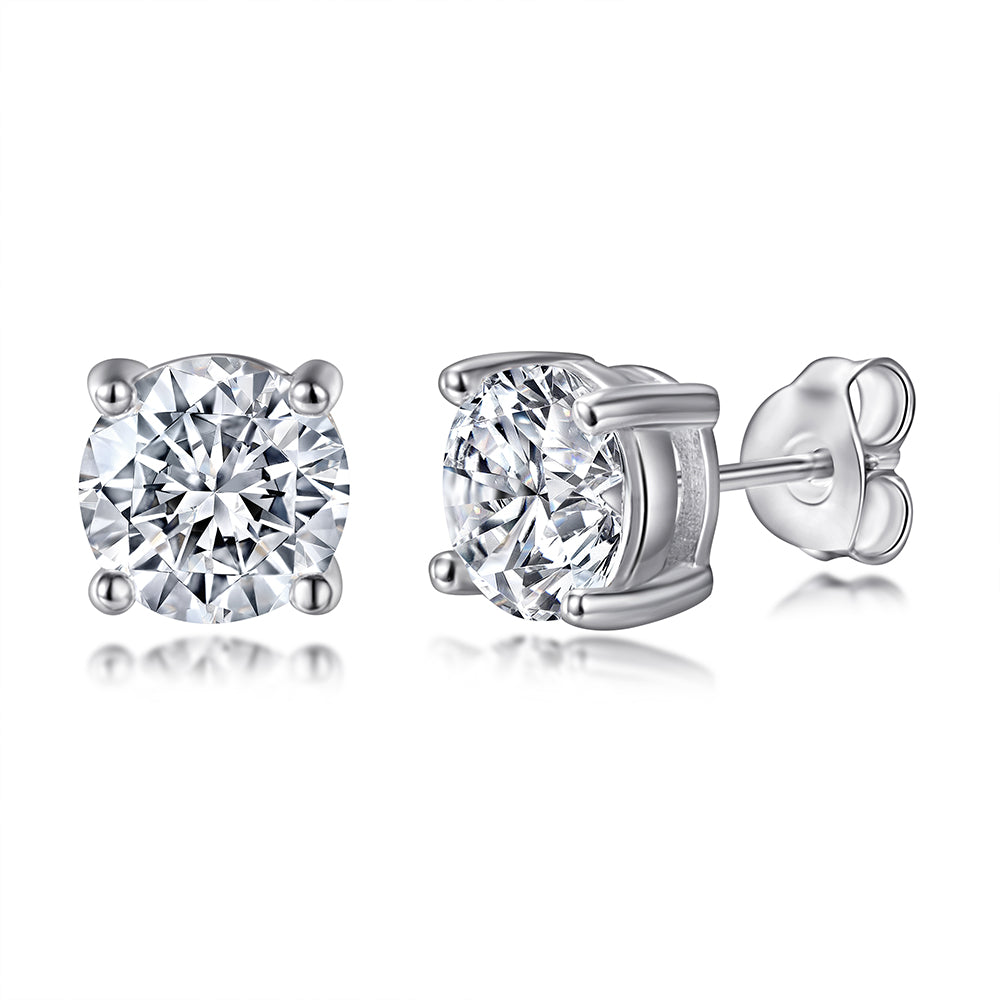 925 Sterling Silver 1.5ct Cz Round Brilliant Solitaire Ladies Stud Earrings