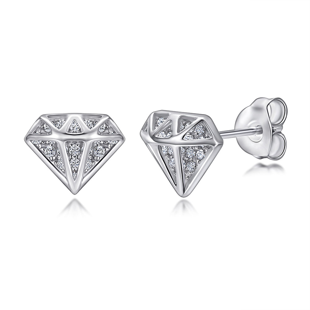 925 Sterling Silver Cz Diamond Shape Ladies Stud Earrings