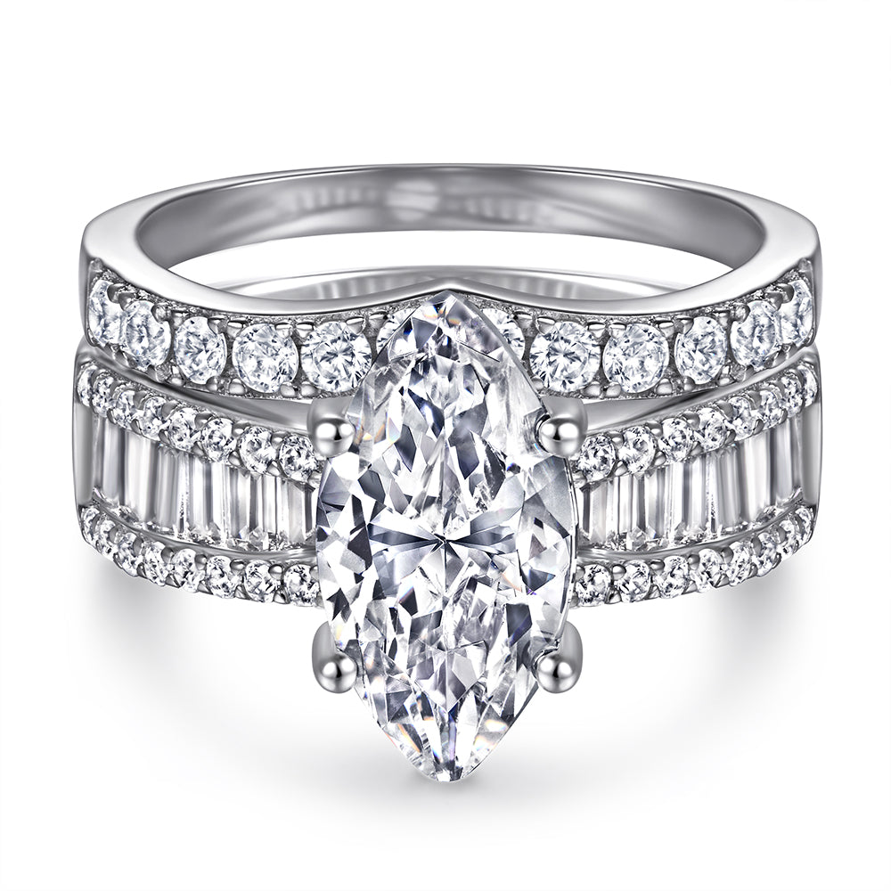 925 Sterling Silver 5ct Cz Marquise Ladies Ring Set