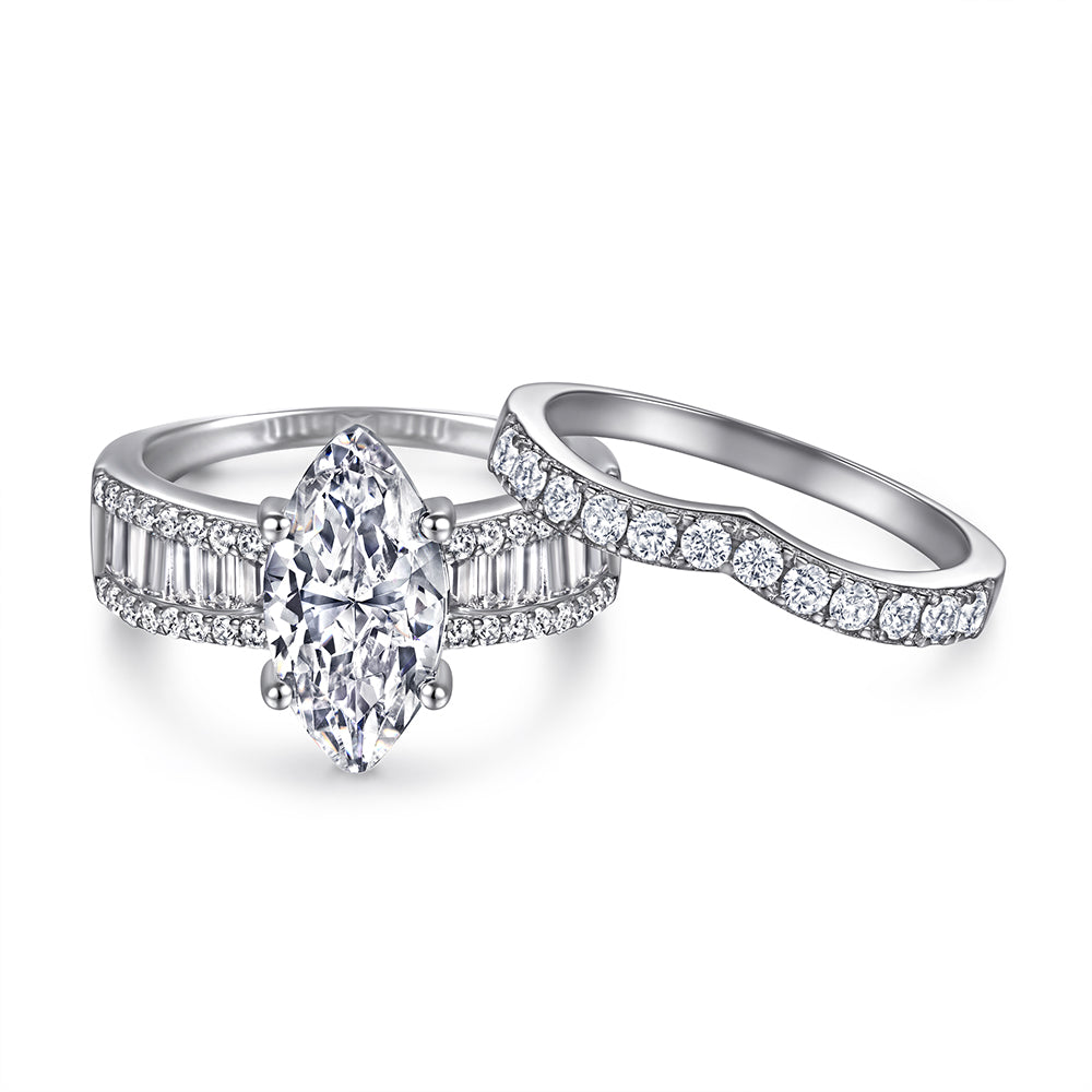 925 Sterling Silver 5ct Cz Marquise Ladies Ring Set