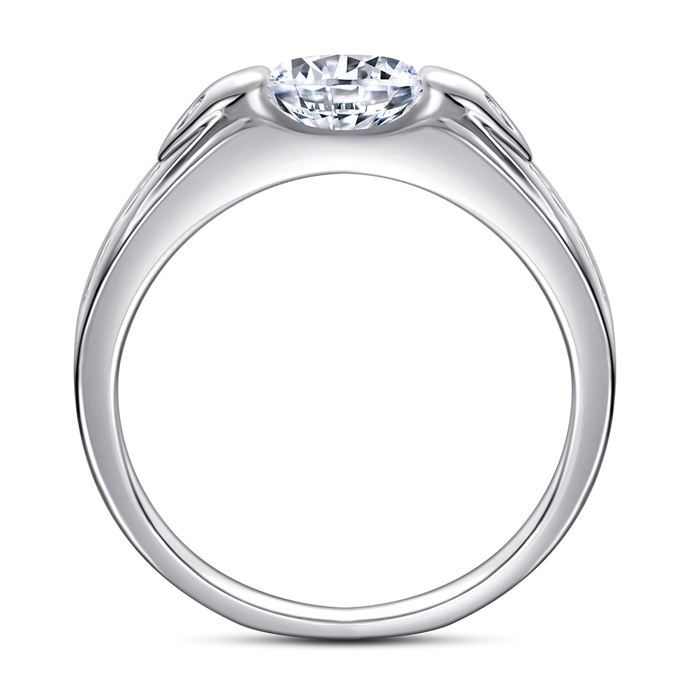 925 Sterling Silver Round Centre Cz with Cz's on the Band Gents Ring