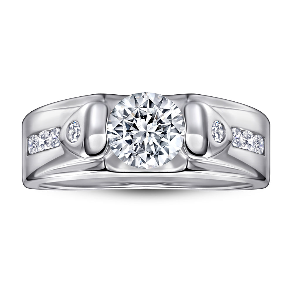 925 Sterling Silver Round Centre Cz with Cz's on the Band Gents Ring