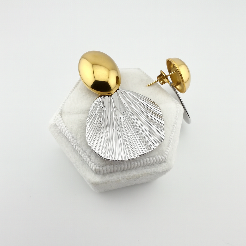 Gold-Tone & Silver Stainless Steel – Textured Statement Drop Earrings