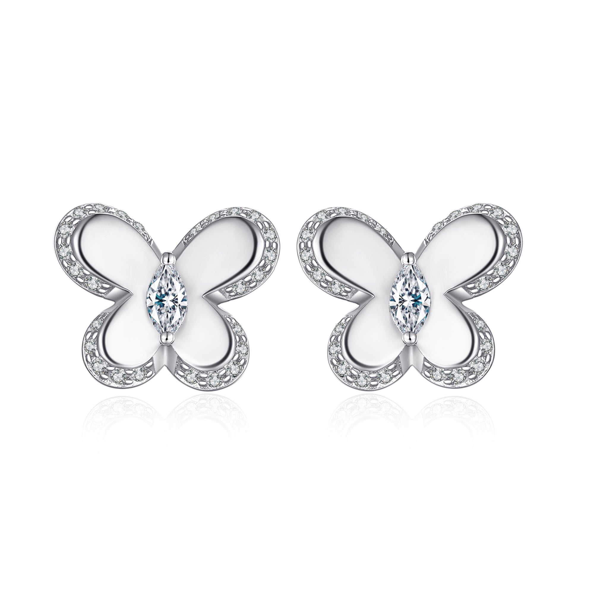 925 Sterling Silver Cz Butterfly Stud Earrings