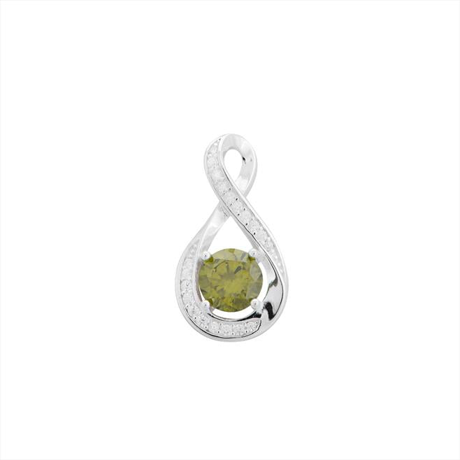 925 Sterling Silver Peridot Cz Twirl Pendant with Chain