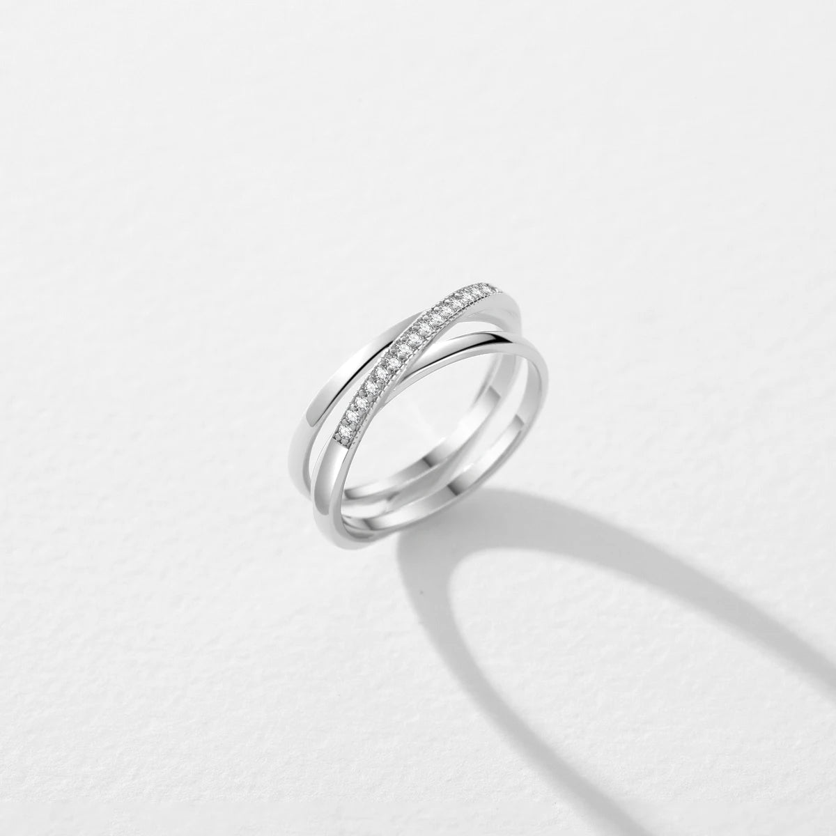 925 Sterling Silver Cz Ladies Crossover Ring