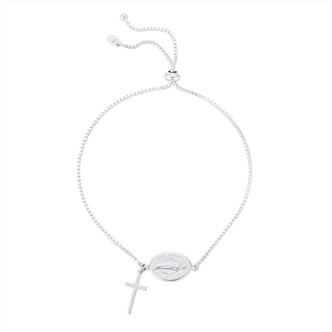 925 Sterling Silver Miraculous Medal Pulley Bracelet