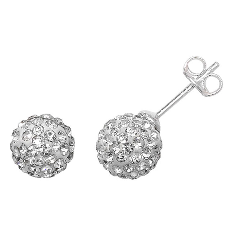 925 Sterling Silver 7mm Clear Crystal Ball Ladies Stud Earrings