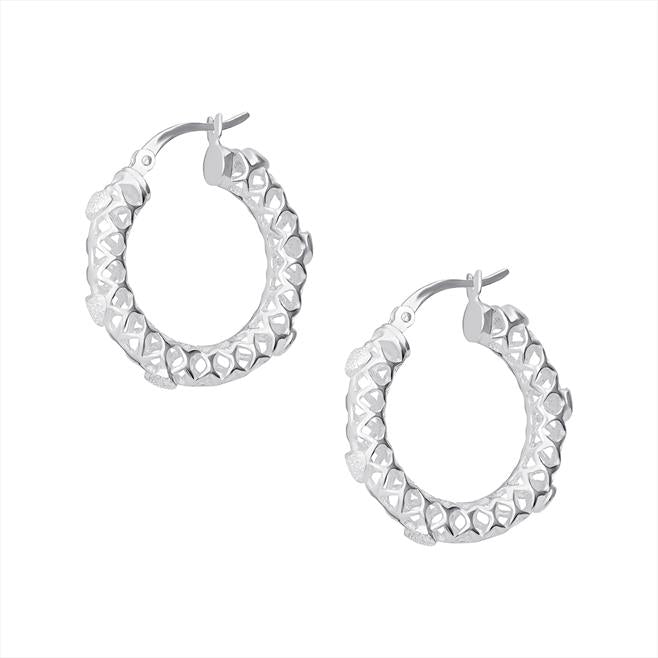 925 Sterling Silver Polished Fancy Hoop Earrings