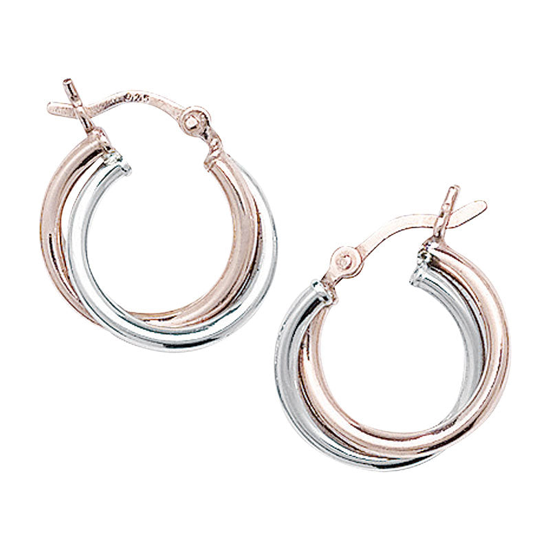 925 Sterling Silver Two Tone Interwoven Hoop Earrings