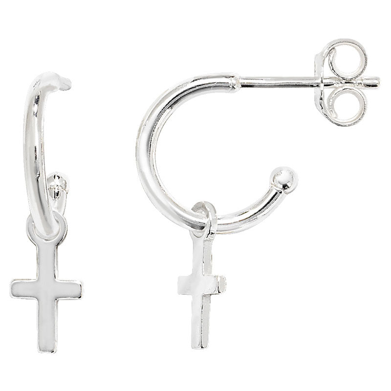 925 Sterling Silver 12mm Cross Hoop Earrings