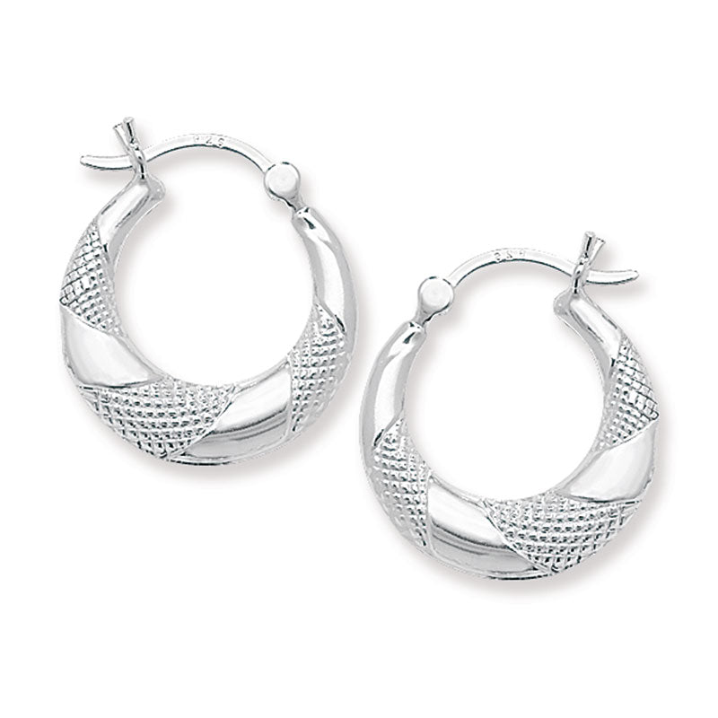 925 Sterling Silver 22mm Patterned Fancy Hoop Earrings