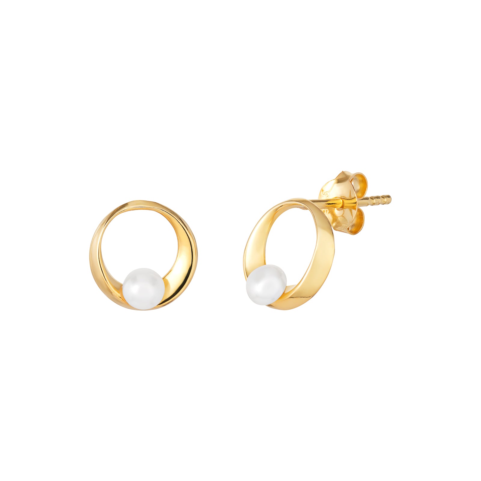 925 Sterling Silver Gold Plated 9mm Hoop with Freshwater Pearl Stud Earrings
