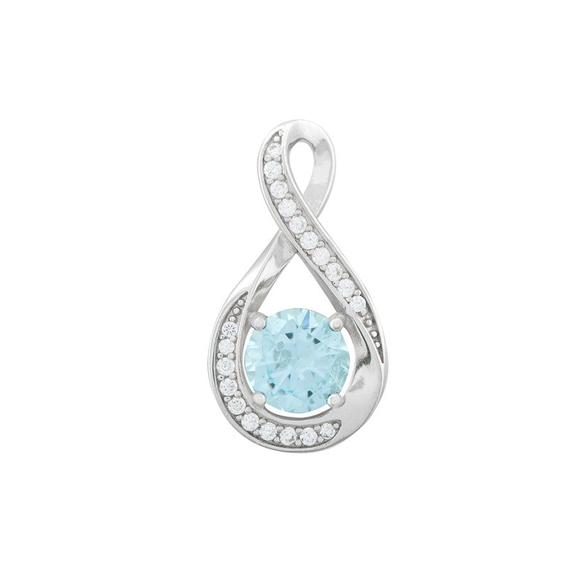 925 Sterling Silver Aqua Cz Twirl Pendant with Chain