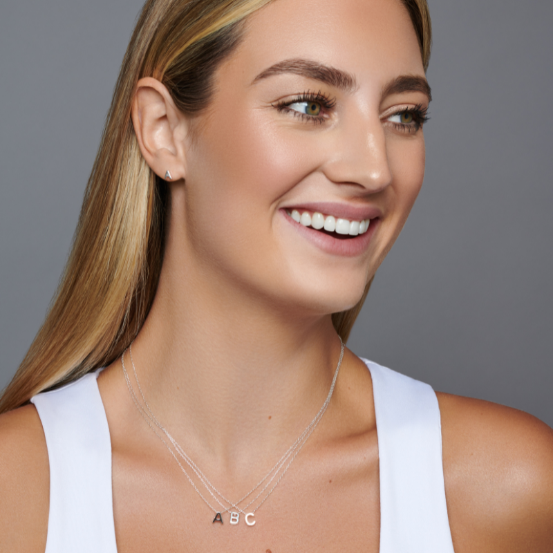 925 Sterling Silver Initial Necklace with 18" Chain