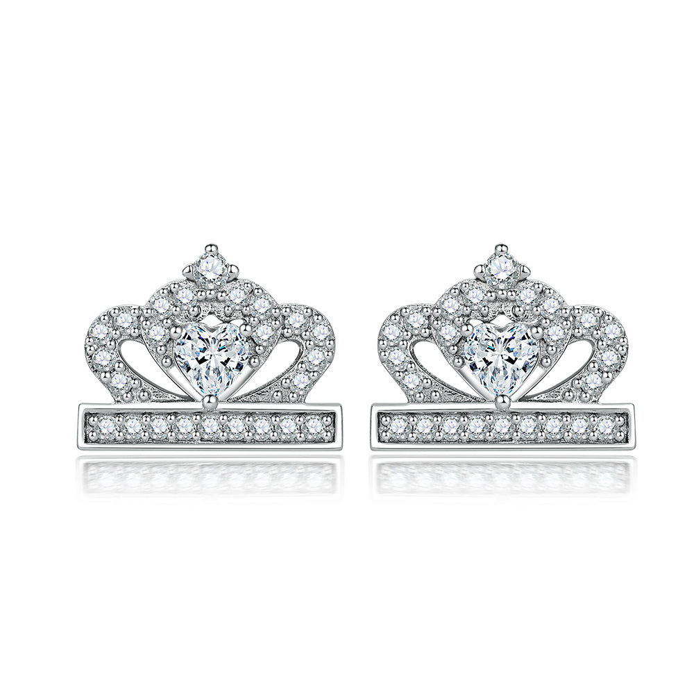 925 Sterling Silver Cz Crown Design Ladies Stud Earrings