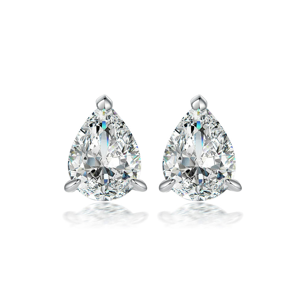 925 Sterling Silver 1.5ct Pear Cz Ladies Stud Earrings