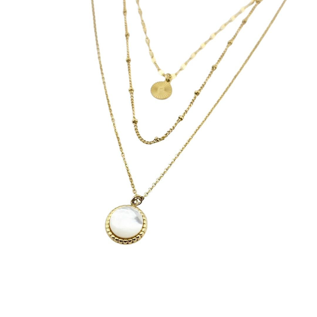 Layered Necklace – Gold-Tone Coin & Mother of Pearl