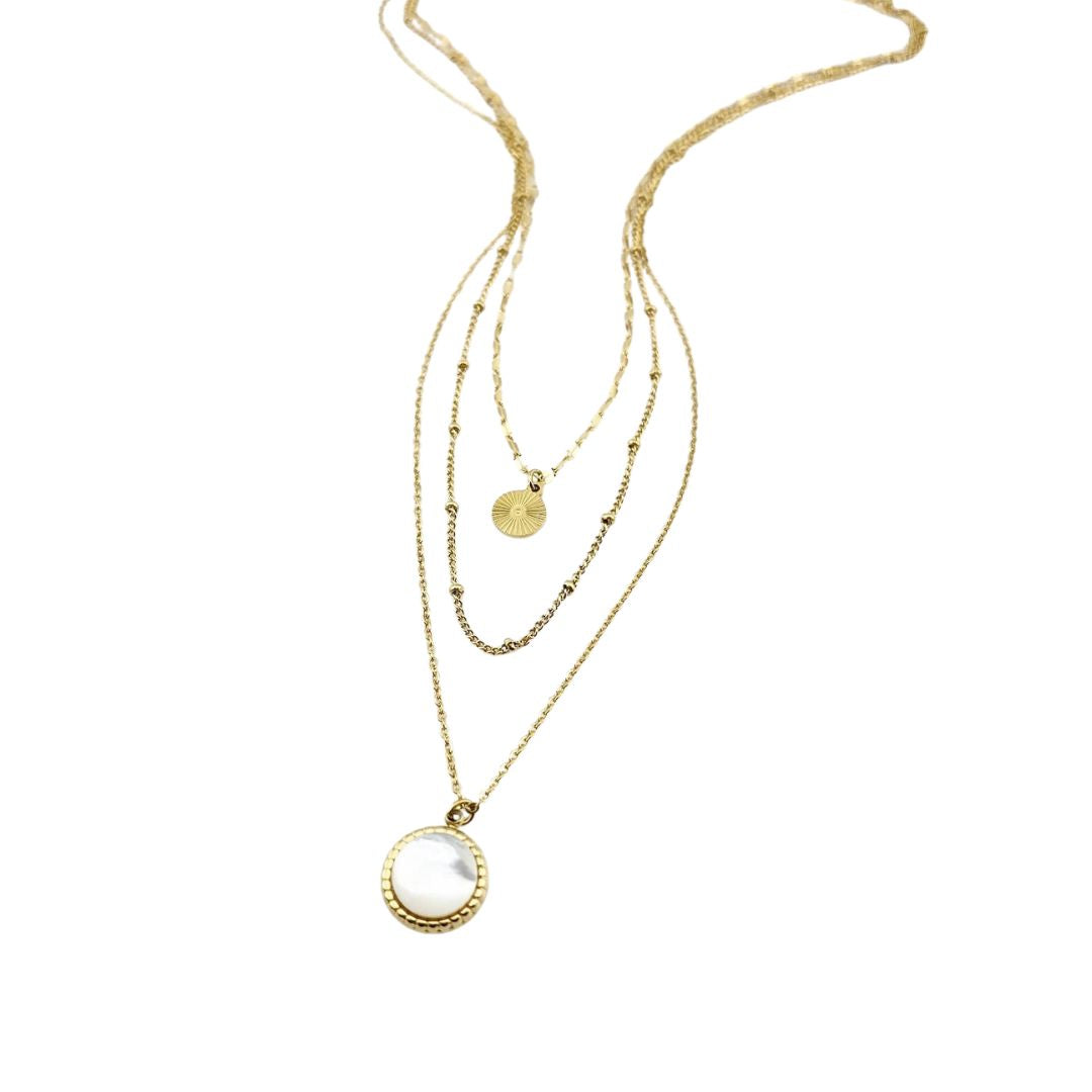 Layered Necklace – Gold-Tone Coin & Mother of Pearl
