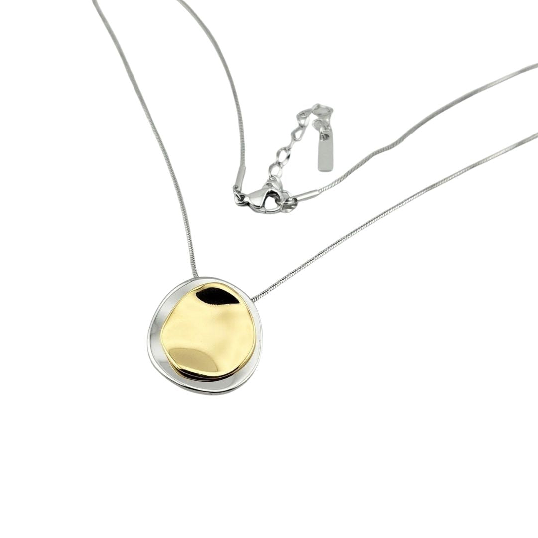 Two-Tone Pendant Necklace – Sculpted Gold-Tone & Silver