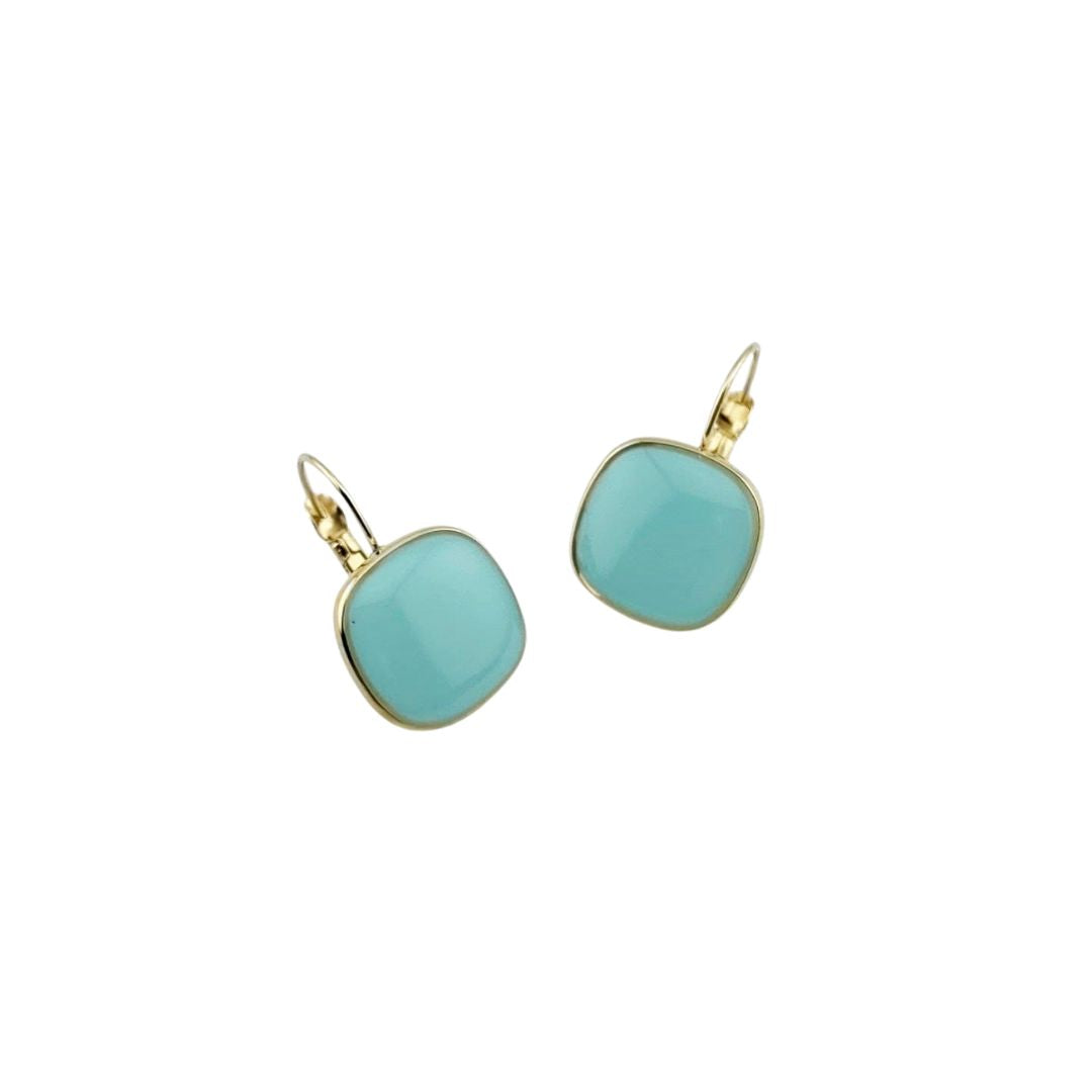 Drop Earrings – Turquoise Gold-Tone Cushion Cut