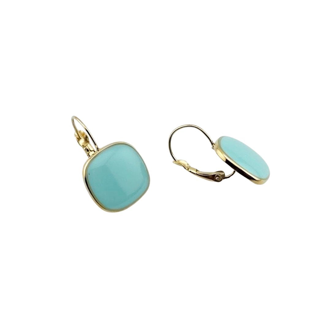Drop Earrings – Turquoise Gold-Tone Cushion Cut
