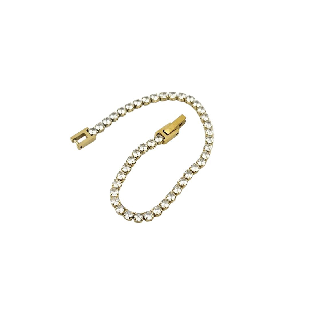 Tennis Bracelet – Gold-Tone with Clear Crystals
