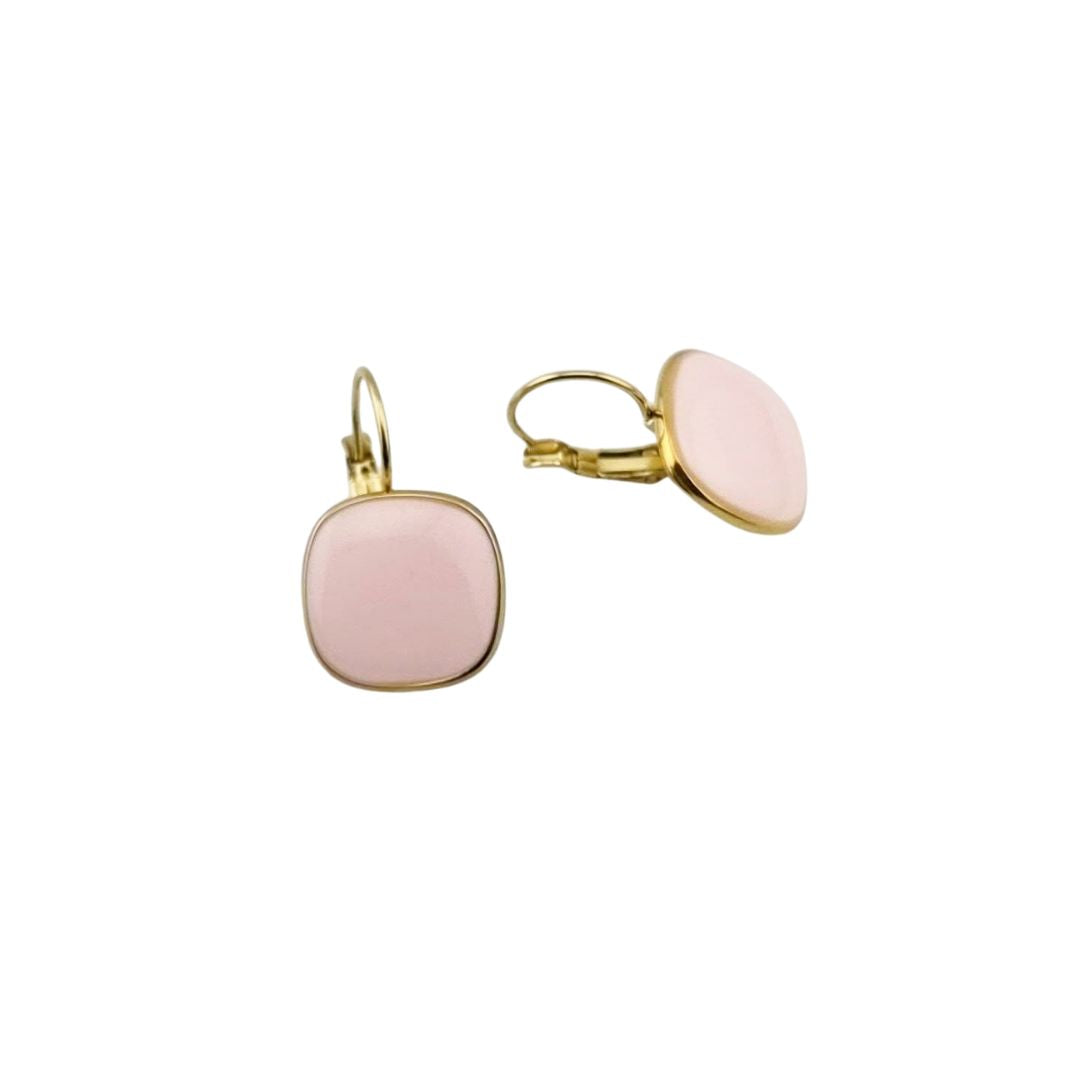 Drop Earrings – Blush Pink Gold-Tone Cushion Cut