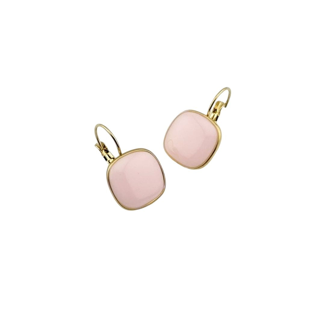 Drop Earrings – Blush Pink Gold-Tone Cushion Cut
